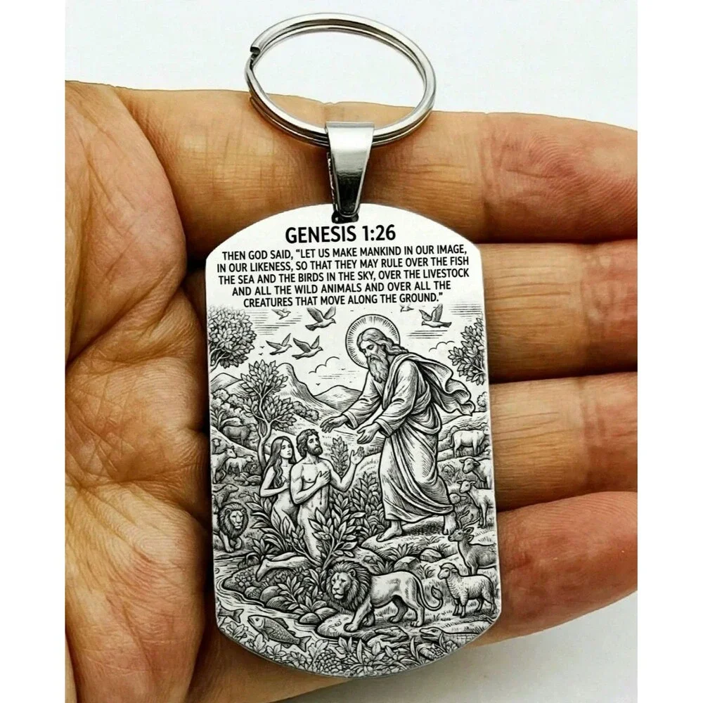 Genesis 1 : 26 God Lord Jesus Christ Bible Stainless Keychain Reminder Quote